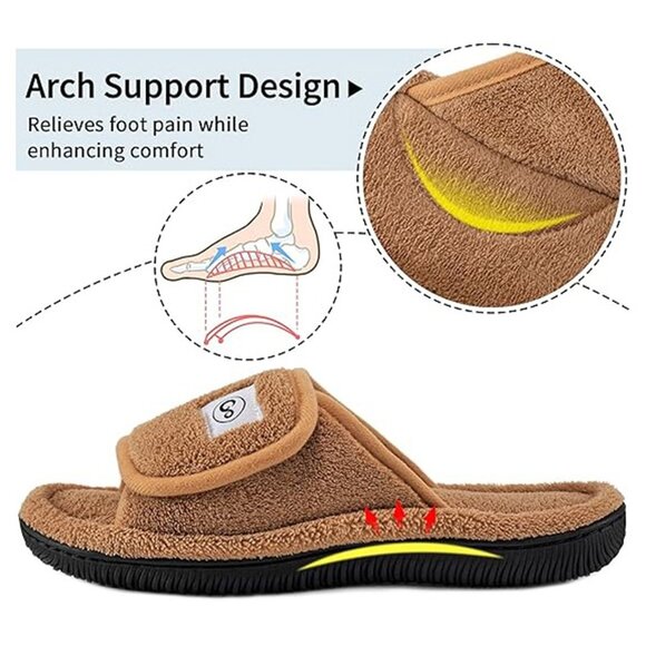 HARENCE Women's House Shoes Adjustable Orthopedic Arch Brown Size 9/9/5 - Picture 4 of 6